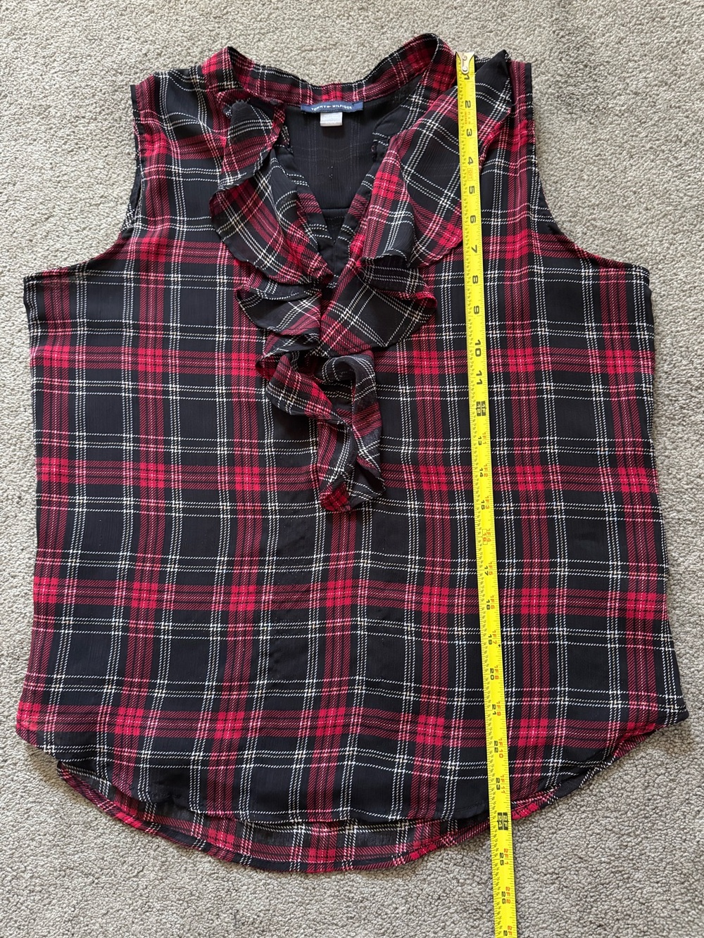 Tommy Hilfiger Red & Black Plaid Ruffle Sleeveless Camisole - Picture 11 of 14